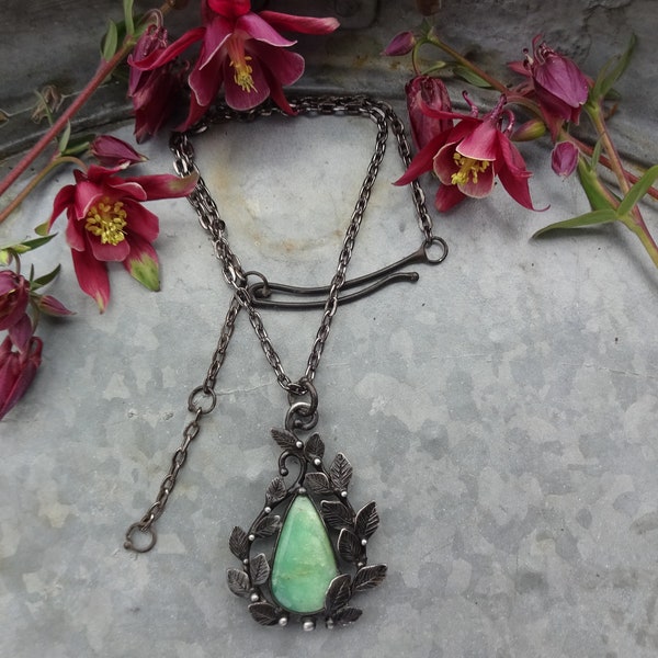 Handmade Original Art Chrysocolla Necklace on Leather Cord