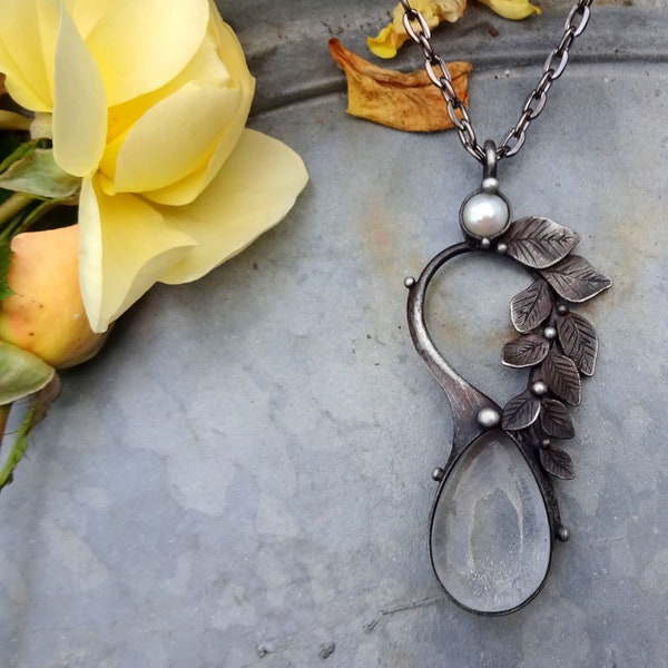 Handmade Original Art Crystal Necklace on Metal Chain