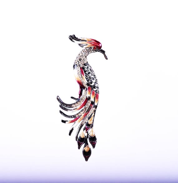 Art Deco Bird Brooch, Bird of Paradise, Extra Larg