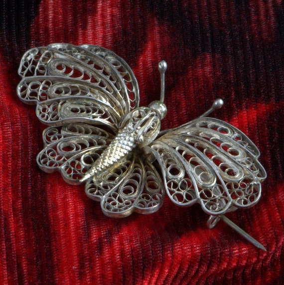 Victorian Butterfly Brooch, Huge Filigree Pin, Ins