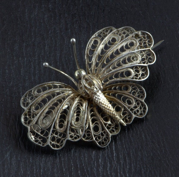 Victorian Butterfly Brooch, Huge Filigree Pin, Ins