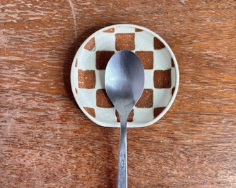 Ceramic Checkered Small Spoon Rest | Handmade Stoneware