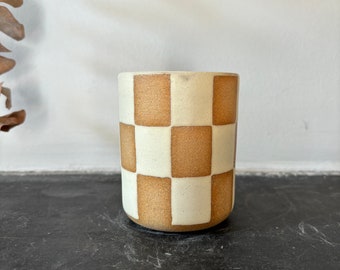 Checkered Ceramic Bathroom Cup | Toothbrush Holder