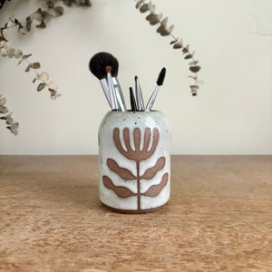 Makeup Brush Ceramic Holder | Handmade Stoneware Flower Design