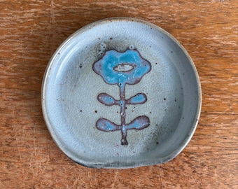 Ceramic Blue Spoon Rest Holder w/ Floral Design | Handmade Pottery