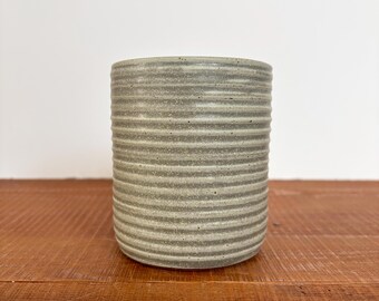 Ridged Cup Green Gray | Handmade Pottery