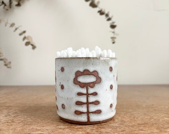 Cotton Swab Ceramic Holder Handmade | Daisy Flower Stoneware