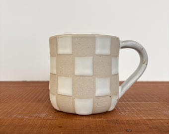 White Ceramic Checkered Mug Small | Handmade Pottery
