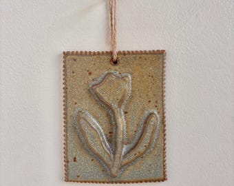 Small Earth Toned Flower Wall Hanging Cream Tile Decor