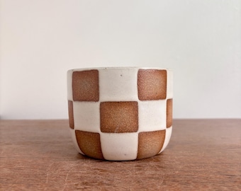 Cream Checkered Cup | Handmade Ceramic
