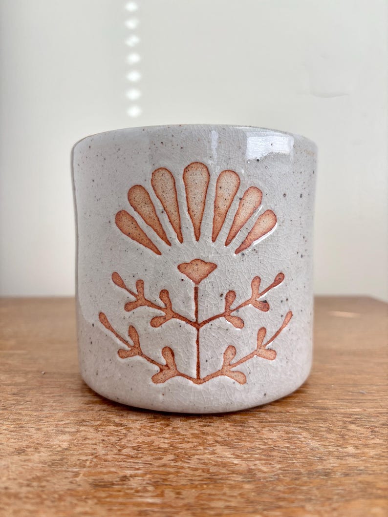 Checkered Floral Daisy Kitchen Utensil Holder | Handmade Ceramic
