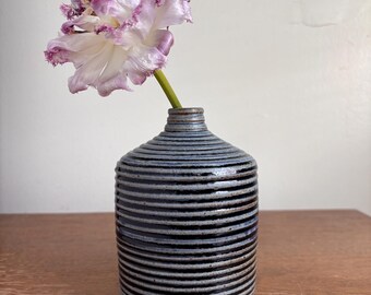 Ridged Bud Vase Blue | Handmade Pottery