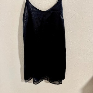 Black Satin Mini 90s Style Slip Dress, Party or Cocktail Dress, Holiday Dress - US Size Extra Small (XS)