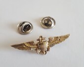 Vintage WWII era or post USN USMC Naval Aviator wings by Hilborn-Hamburger, Overseas cap style 1 1 2 quot . 1 20th 10kt gold over sterling silver