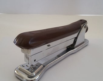502 Made in USA Mid Century Modern 1960/'s Works Vintage Ace Liner Desk Stapler Model No Bakelite Wood Chrome