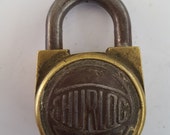 Antique brass and steel Shurloc padlock, no key but nice looking, light duty