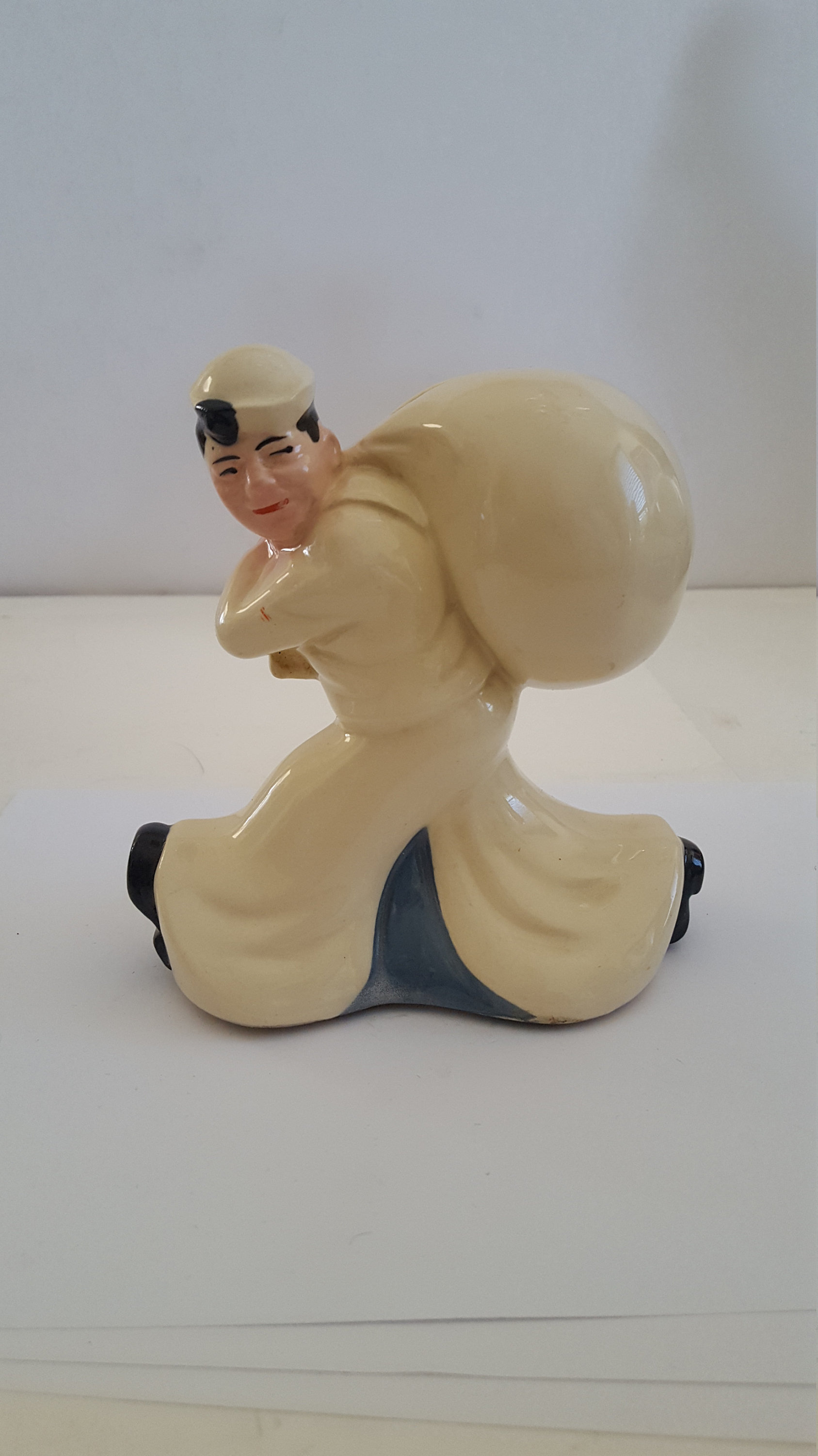 Vintage late 1940's to 1950's glazed pottery bank The Seamen's Bank for Savings (copyright) designed by Frank Goss for McCoy pottery