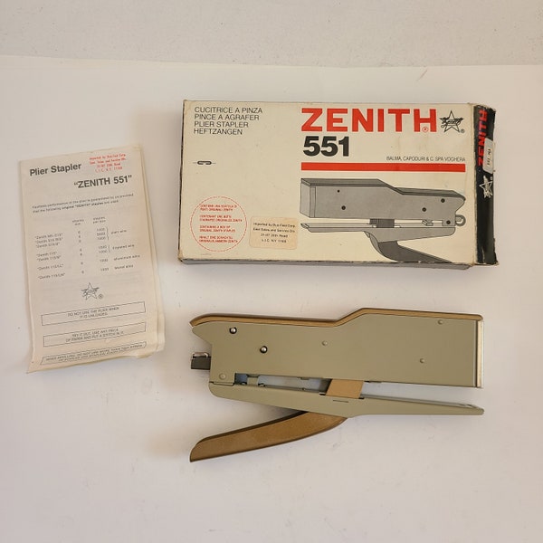 Vintage circa 1980's Zenith No.551 wire plier style stapler with original box and instructions uses 24/ & 24/8 staples available everywhere