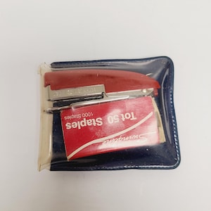 Vintage circa 1960's Swingline Tot 50 mini stapler with a partial load of staples, nice working condition, vinyl case