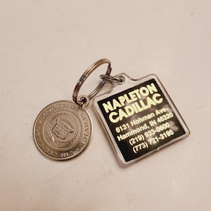Vintage 1970s Napleton Cadillac Keyring with Roadside Service Medallion
