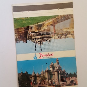 Vintage 1960&#39;s full color Disneyland matchbook cover, Sleeping Beauty&#39;s Castle, Mark Twain Riverboat