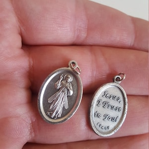 Vintage circa 1990&#39;s Catholic medals, Sacred Heart &quot;Jesus I Trust In You&quot;, Italian made unknown metal