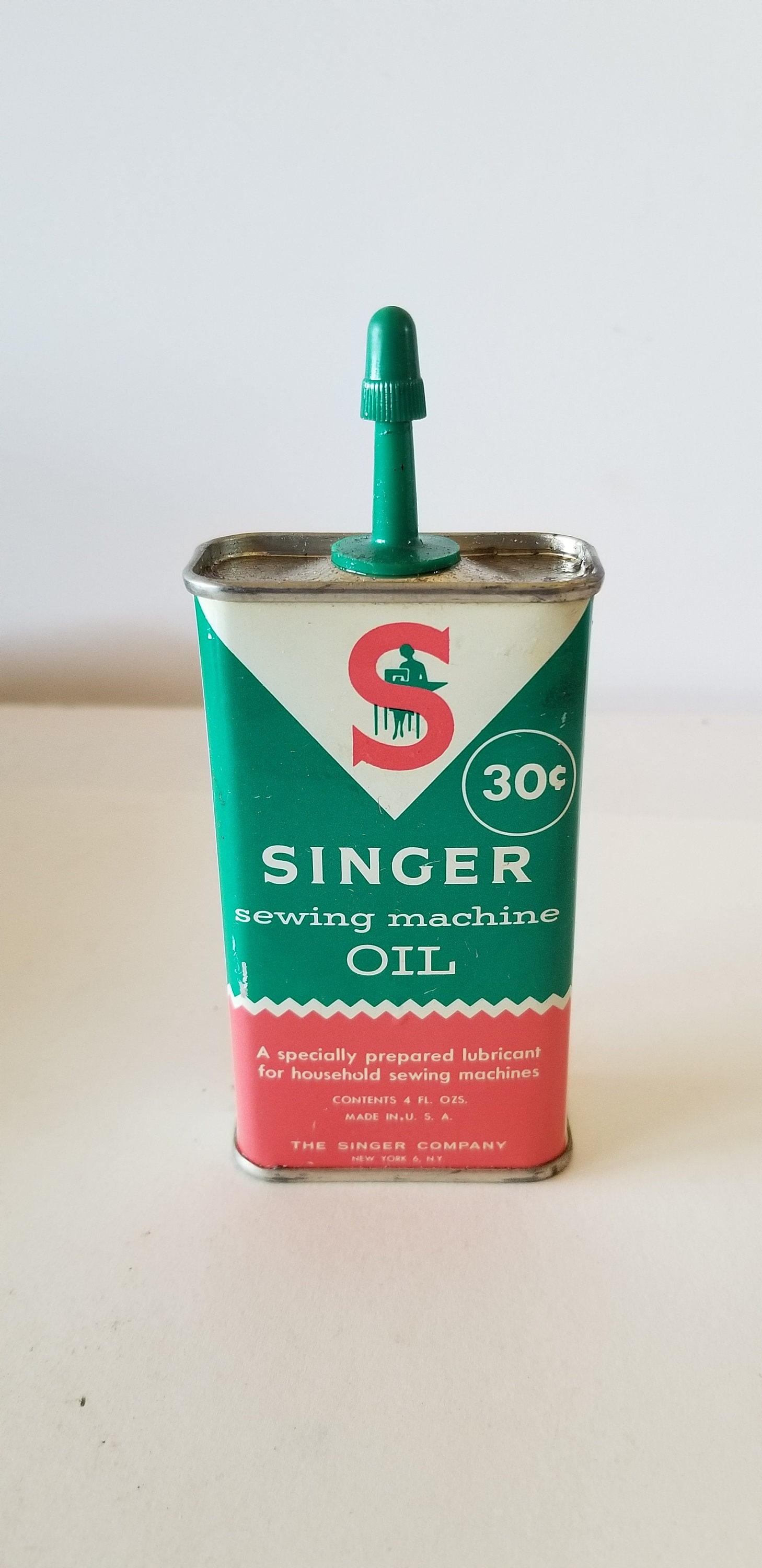 Vintage Singer Sewing Machine Oil Can 1960s 30 Cent Price Half