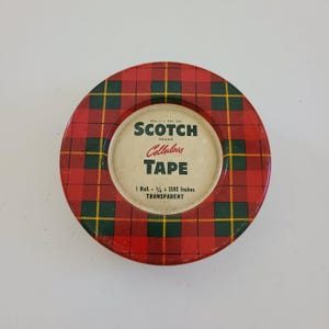 Vintage circa 1960&#39;s &quot;Scotch&quot; Cellulose Tape large graphic tin, nice condition 3M Minnesota Mining Mfg 5&quot; diameter