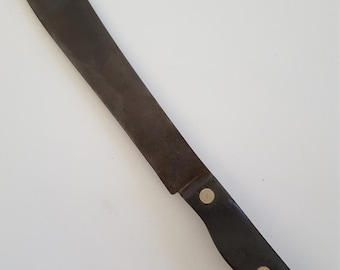 Vintage circa 1940's large size butchering or carving knife, unmarked full tang sharp blade possibly made by CutCo