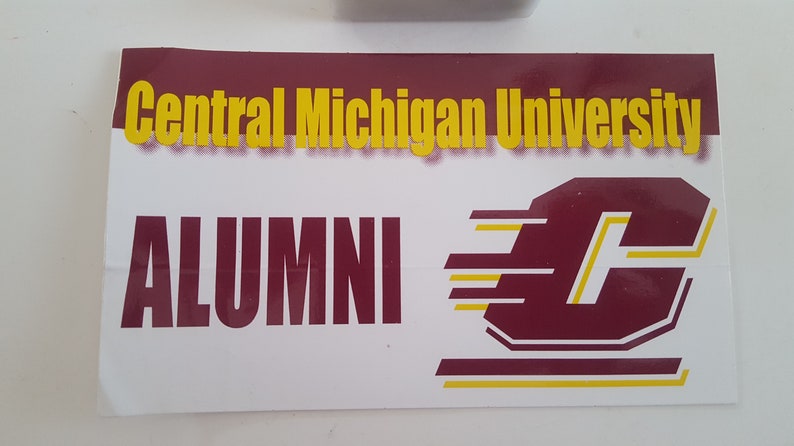 Vintage collection of Central Michigan University items marble paperweight and 2 bumper stickers