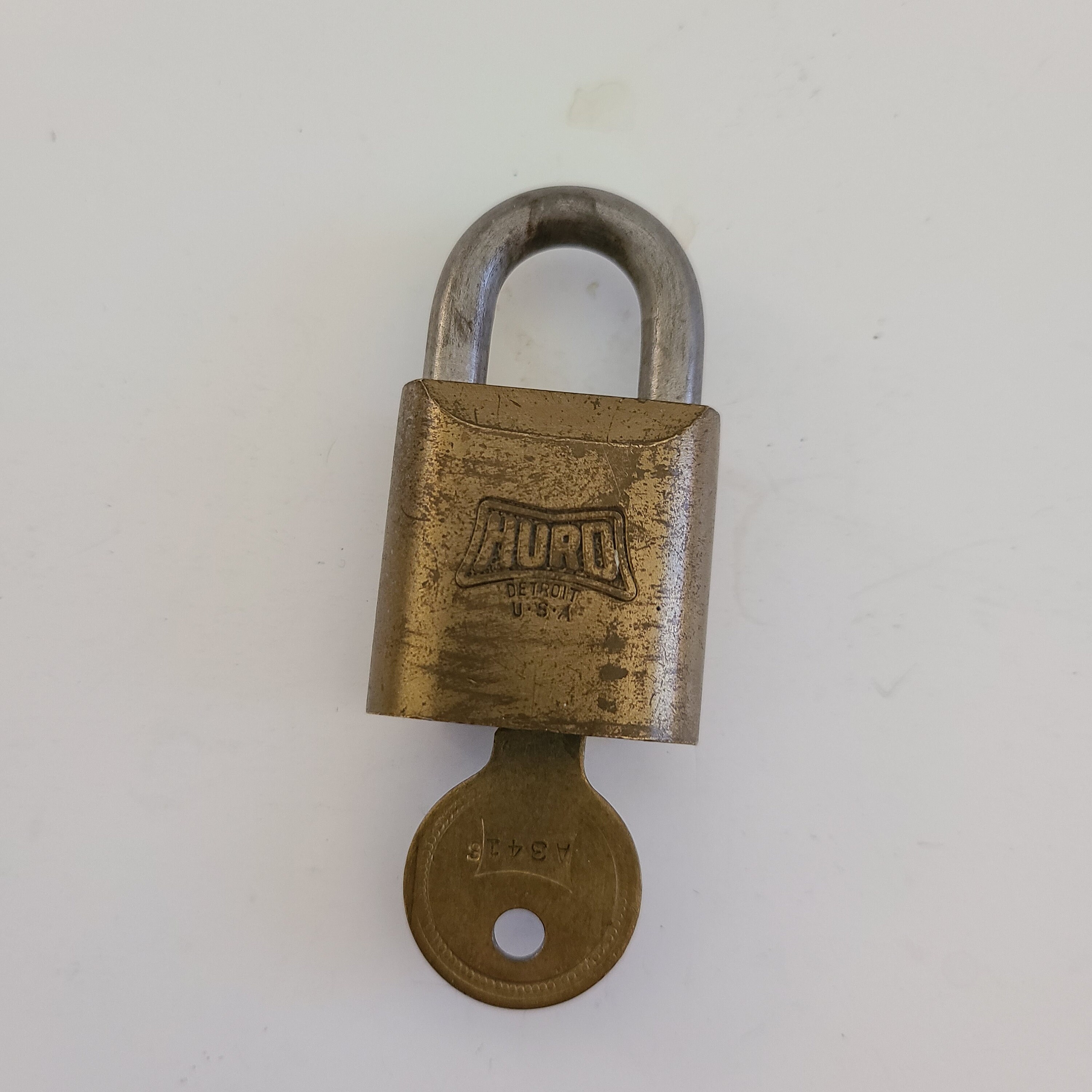 Vintage Circa 1940's Hurd Small Padlock, Solid Brass Body Hardened