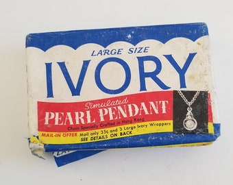 Vintage circa 1961 large bar of Ivory Soap with offer of a piece of jewelry, wrapping a bit tatty