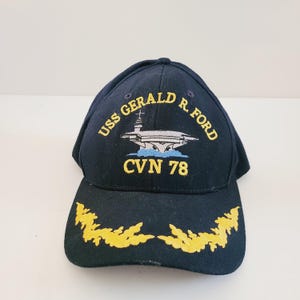 Vintage circa 2000&#39;s USS Gerald R. Ford CVN-78 U.S. Navy ball cap, hook and loop fastener, good used condition.