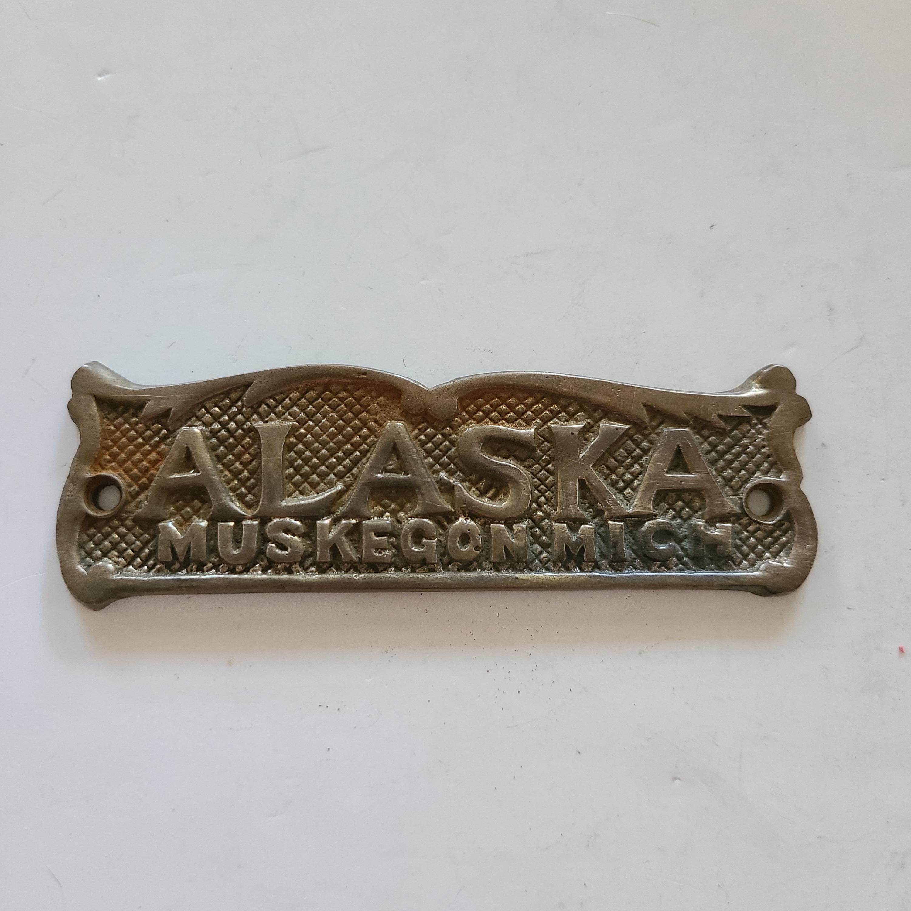 Vintage Possibly Antique Cast Brass Name Plate, Alaska Ice Box