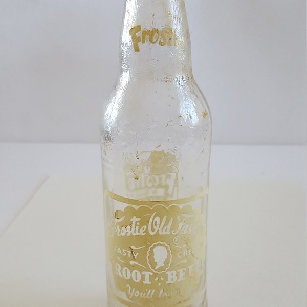 Vintage circa 1958 Frostie Old Fashion Root Beer bottle, 7oz size good graphics substantial weight, Baltimore