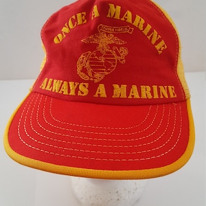 Vintage circa 1980's United States Marine Corps scarlet snapback adjustable cap , used condition, Once a Marine Always a Marine image 1