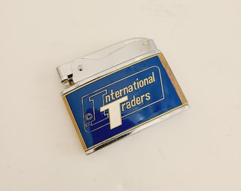 Vintage early 1960's advertising International Traders cigarette lighter, Noble Super Automatic Lighter made in Japan, old stock
