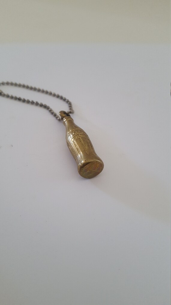 Vintage 1950's brass Coke bottle keychain on bead… - image 3