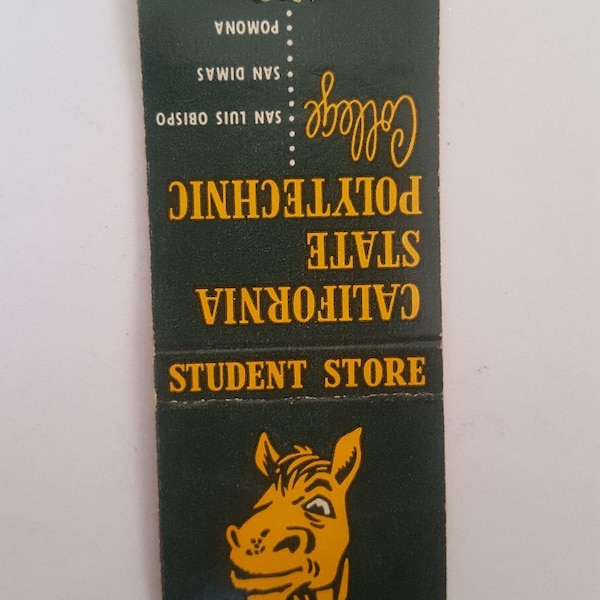 Vintage 1940's California State Polytechnic College matchbook cover, Pomona, San Dimas, San Luis Obispo, alternate yellow/green