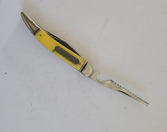 Vintage 1960's to 70's Western No.751 Fish Knife With Hook Remover and  Scaler, Tackle Box Gift Item Fishermen's Knife. Brass Thumb Disc 