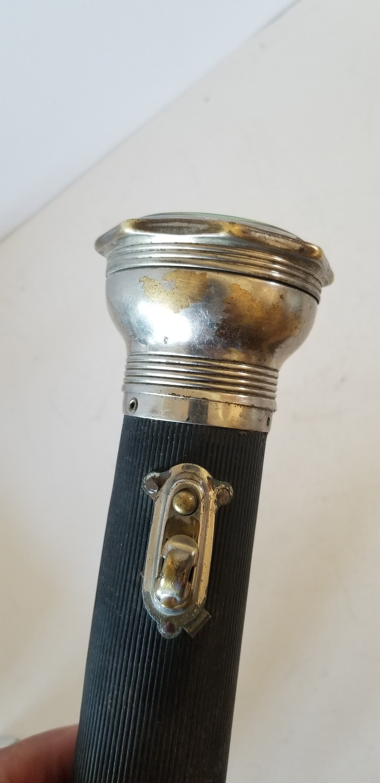 Antique Circa 1920's 3 D Cell Flashlight End Cap Identifies