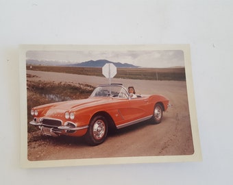 Vintage 1963 color photograph of a 1962 Chevrolet Corvette convertible 3 1/2" x 5" taken in Montana Kodachrome Print