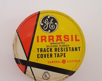 Vintage 1960's Irrasil Electrical Wrap tape by General Electric tin with most of the tape present.