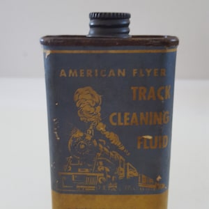 Vintage circa 1947 American Flyer track cleaning fluid can (empty) cool graphics