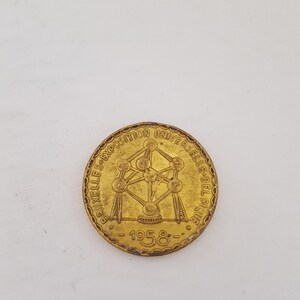 Vintage World&#39;s Fair Brussels Belgium 1958,  Brass Atomium coin, Bruxelles Exposition
