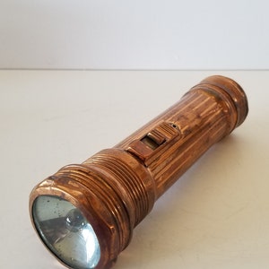 Ancienne Lampe Ray-O-Vac Style 1930 En Cuivre, Verre Et Lentille D'origine, Fonctionnelle
