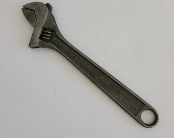Vintage 1930's-40's Crescent Tool Co. AT-18 8 inch adjustable wrench, adjusts to 1", good cleaned condition.