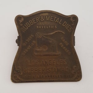Vintage circa 1925 advertising waybill/shipping/receiving etched brass paper clip, Los Angeles Rubber Stamp Co