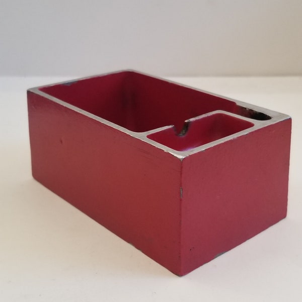 Vintage circa 1950's mid century modern "Snufty Tray" cast aluminum ashtray red color by Arway Enterprises Covina, California