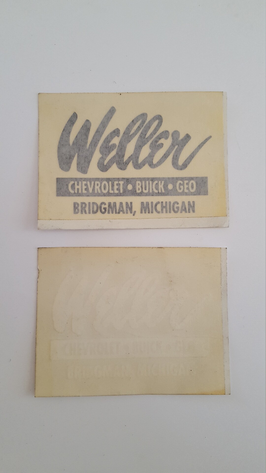 Vintage Pair of 1980's Car Dealership Stickers, Weller Chevrolet Buick